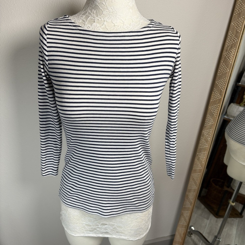 Vineyard Vines Women's XXS ~ Blue White Striped Long-Sleeve Top Embroidered Logo